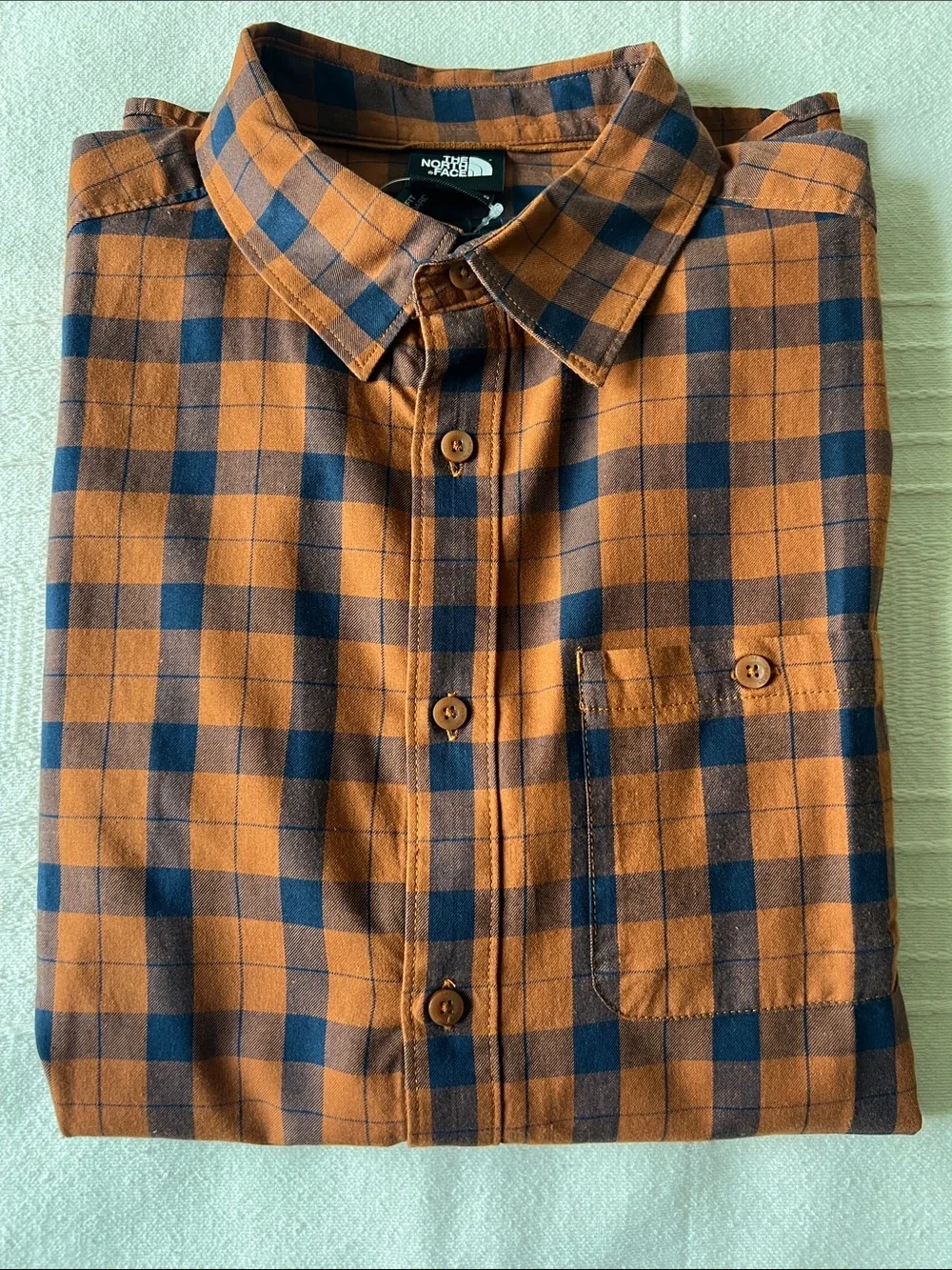 The North Face Orange and Navy Plaid Long-Sleeve Button-Down Shirt